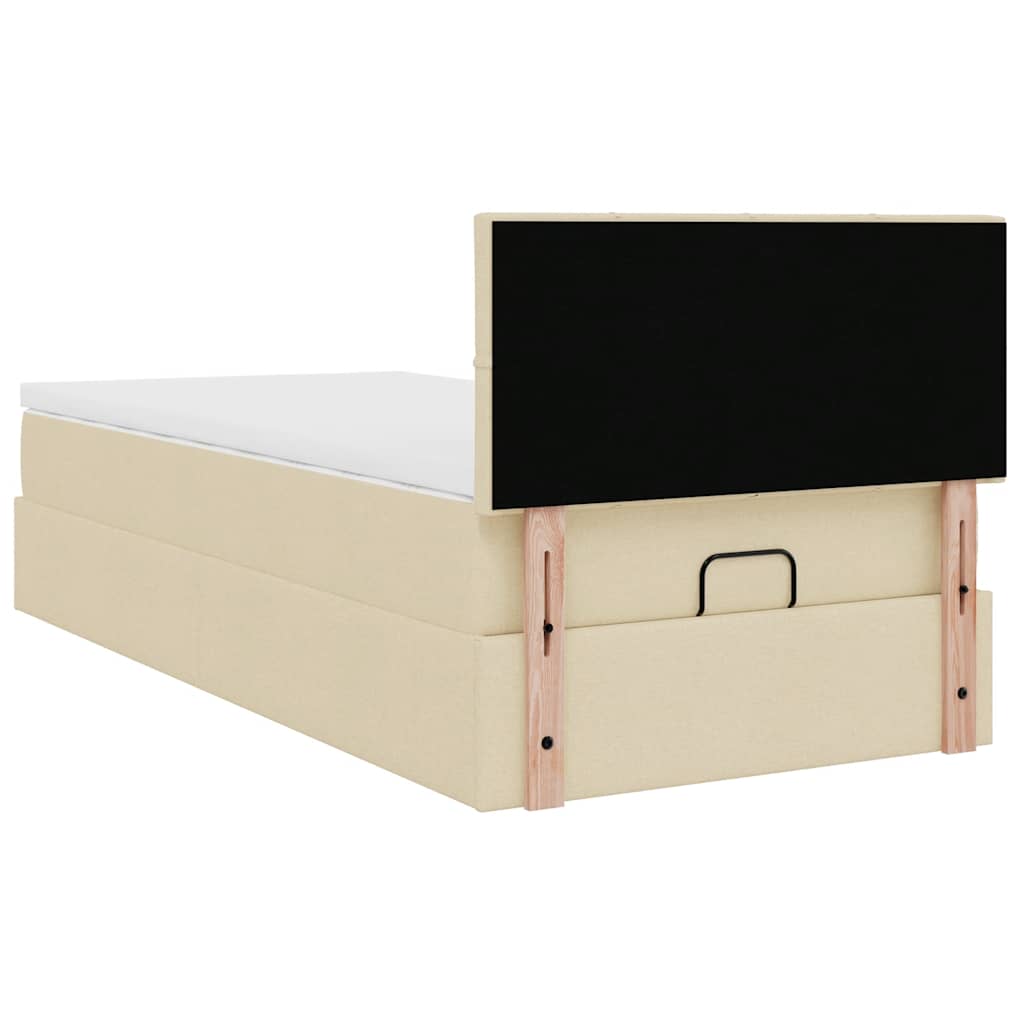 vidaXL Οθωμανικό κρεβάτι με στρώμα Cream 90x190cm ύφασμα