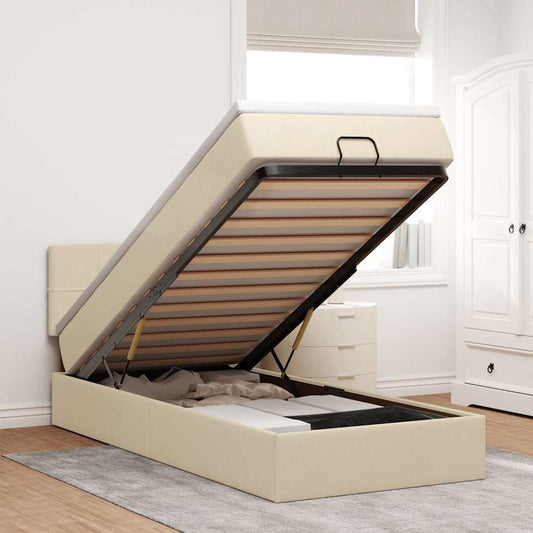 vidaXL Οθωμανικό κρεβάτι με στρώμα Cream 90x190cm ύφασμα