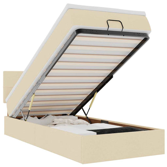 vidaXL Οθωμανικό κρεβάτι με στρώμα Cream 90x200cm ύφασμα