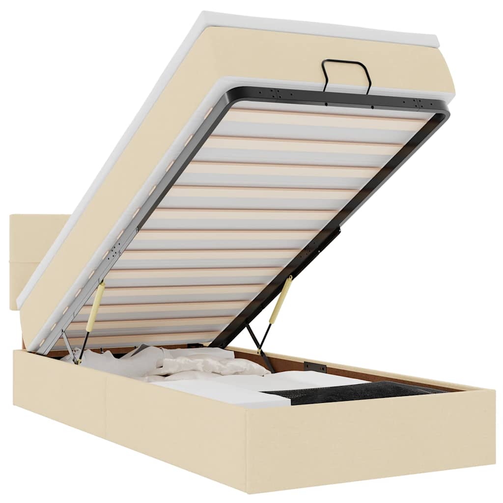 vidaXL Οθωμανικό κρεβάτι με στρώμα Cream 100x200cm ύφασμα
