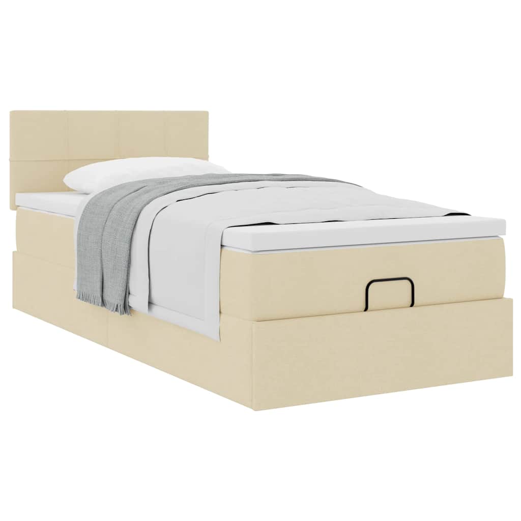vidaXL Οθωμανικό κρεβάτι με στρώμα Cream 100x200cm ύφασμα