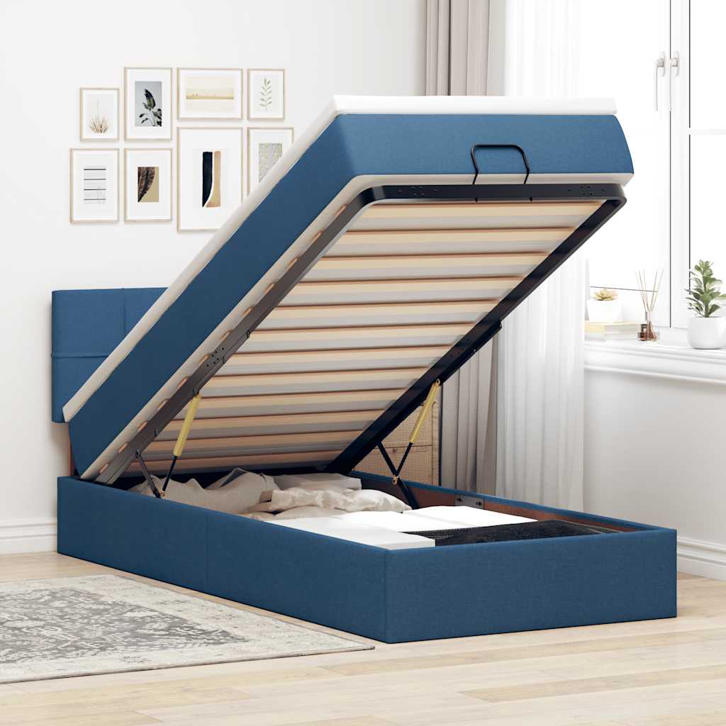 vidaXL Οθωμανικό κρεβάτι με στρώμα μπλε 100x200cm ύφασμα