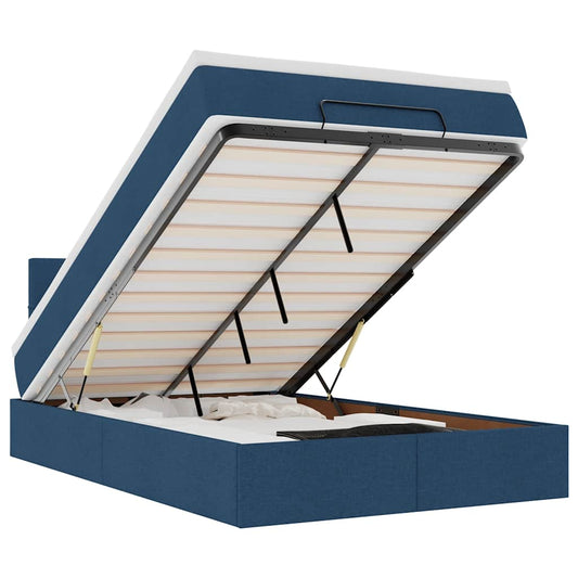 vidaXL Οθωμανικό κρεβάτι με στρώμα μπλε 120x190 cm ύφασμα