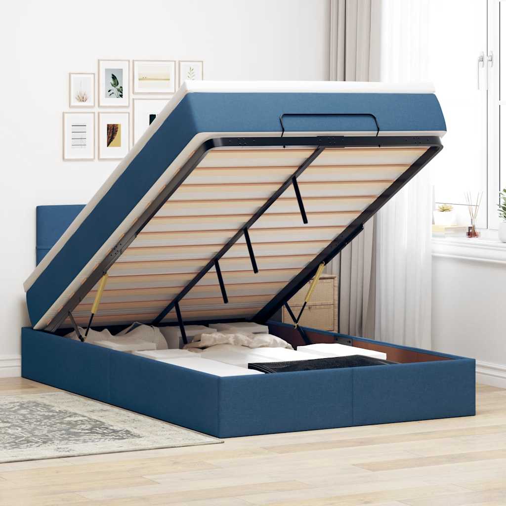 vidaXL Οθωμανικό κρεβάτι με στρώμα μπλε 120x190 cm ύφασμα