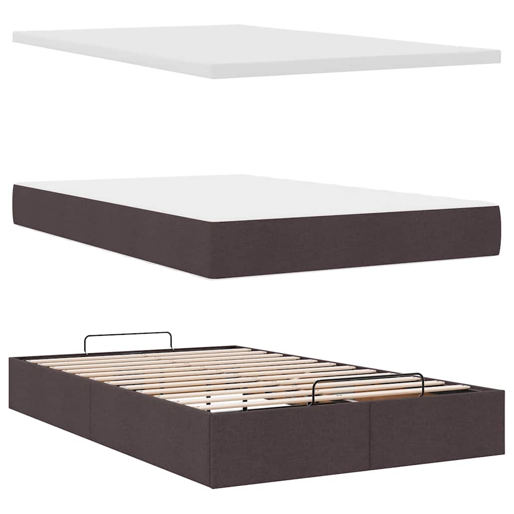 vidaXL Ottoman Κρεβάτι με Στρώμα Σκούρο Καφέ 120x200cm Ύφασμα