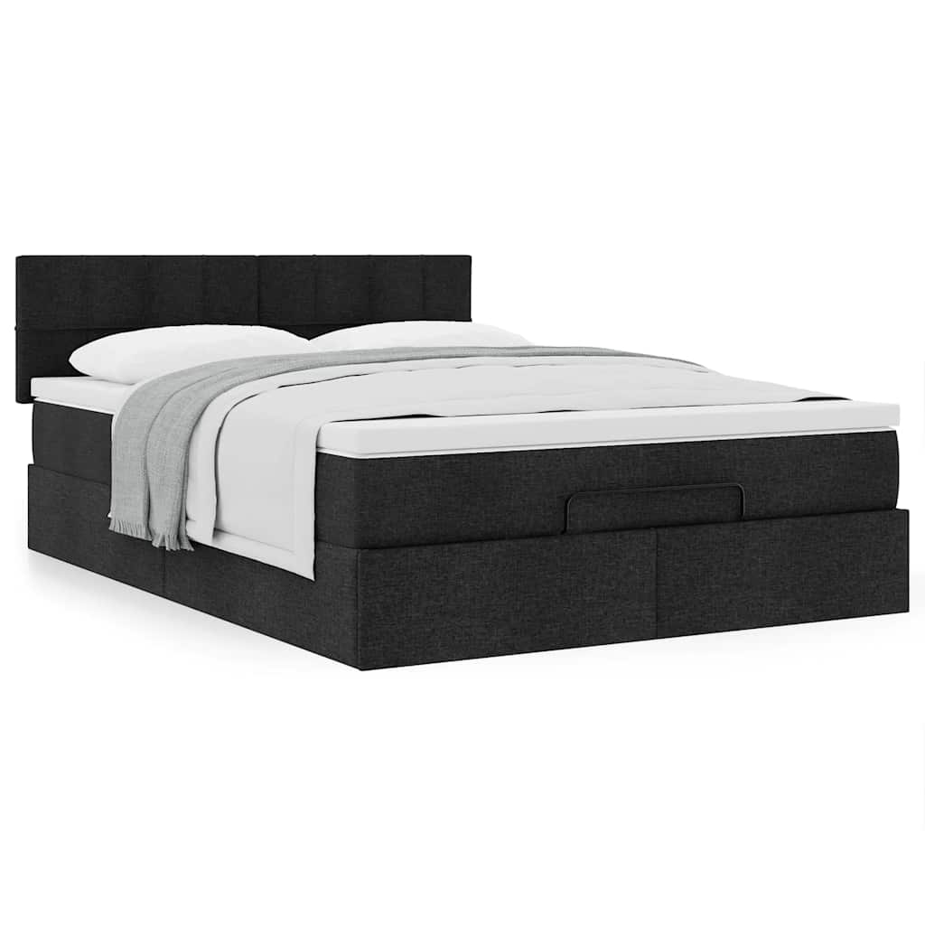 vidaXL Οθωμανικό κρεβάτι με στρώμα Μαύρο 140x190cm Ύφασμα