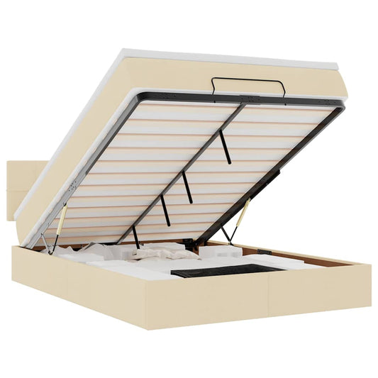 vidaXL Οθωμανικό κρεβάτι με στρώμα Cream 140x190cm ύφασμα