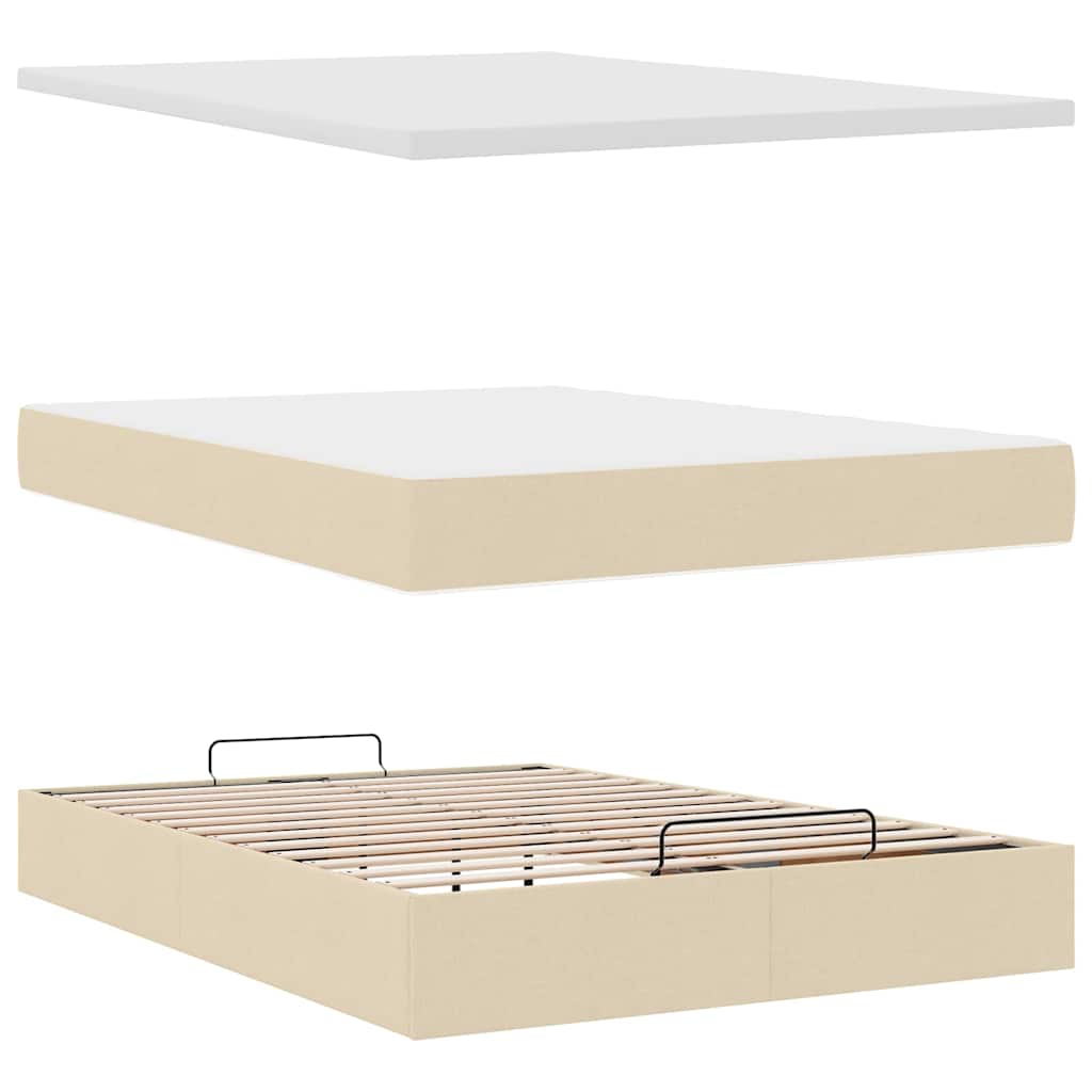vidaXL Οθωμανικό κρεβάτι με στρώμα Cream 140x200cm ύφασμα