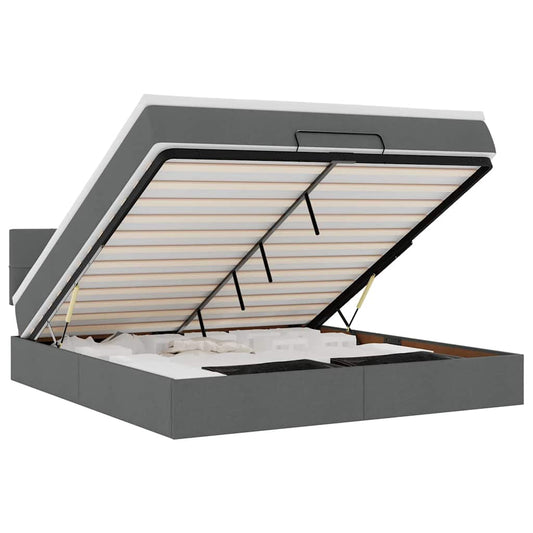 vidaXL Οθωμανικό κρεβάτι με στρώμα σκούρο γκρι 160x200cm ύφασμα