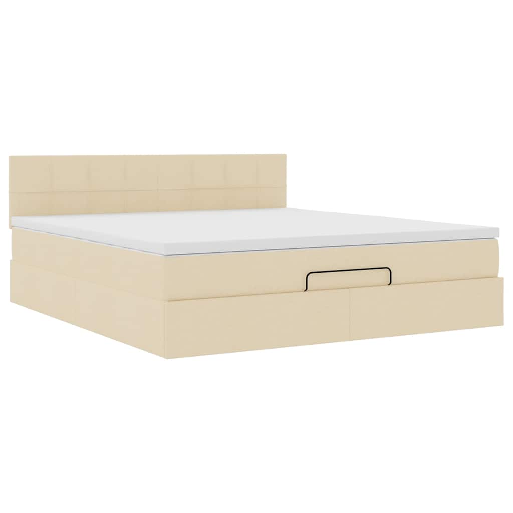 vidaXL Οθωμανικό Κρεβάτι με Στρώμα Κρέμα 160x200cm Ύφασμα
