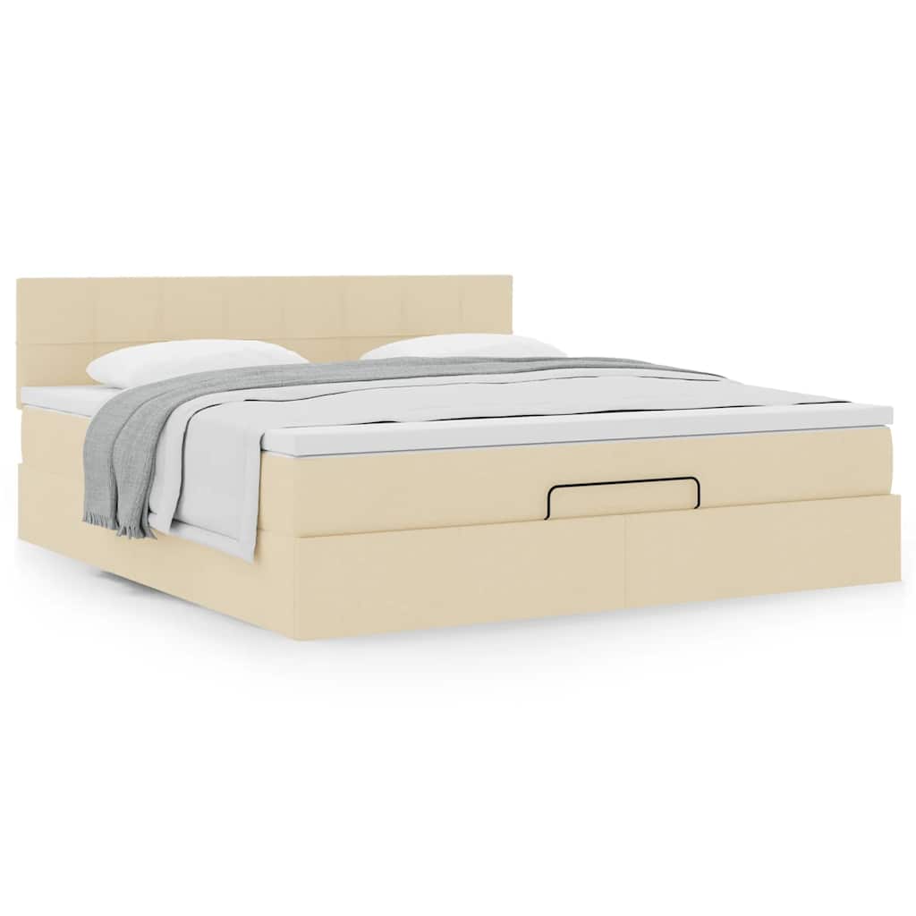 vidaXL Οθωμανικό κρεβάτι με στρώμα Cream 180x200cm ύφασμα