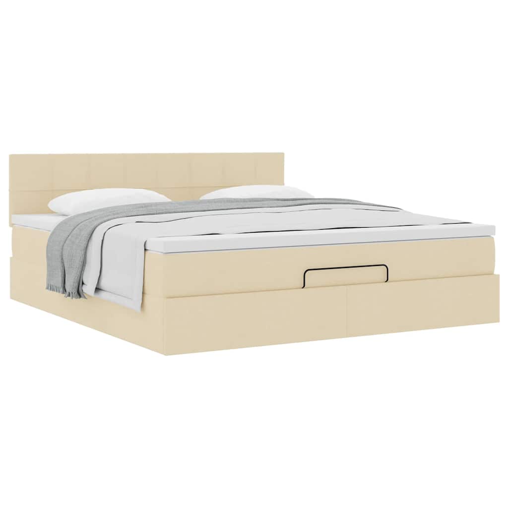 vidaXL Οθωμανικό κρεβάτι με στρώμα Cream 180x200cm ύφασμα