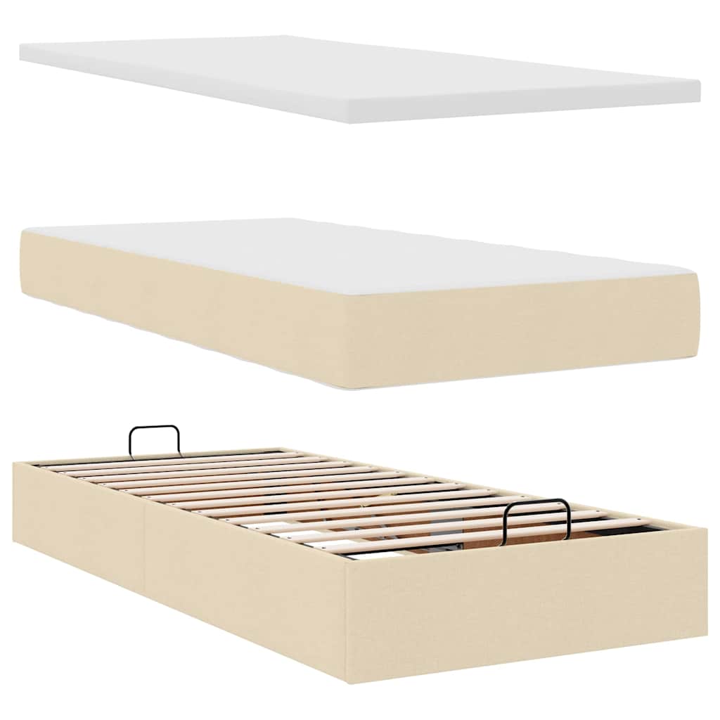 vidaXL Οθωμανικό κρεβάτι με στρώμα Cream 80x200cm ύφασμα