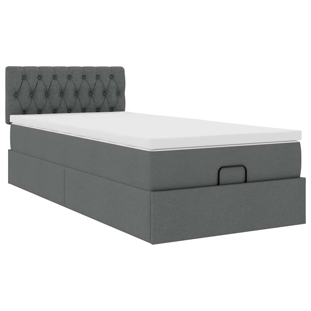 vidaXL Οθωμανικό κρεβάτι με στρώμα σκούρο γκρι 90x190cm ύφασμα
