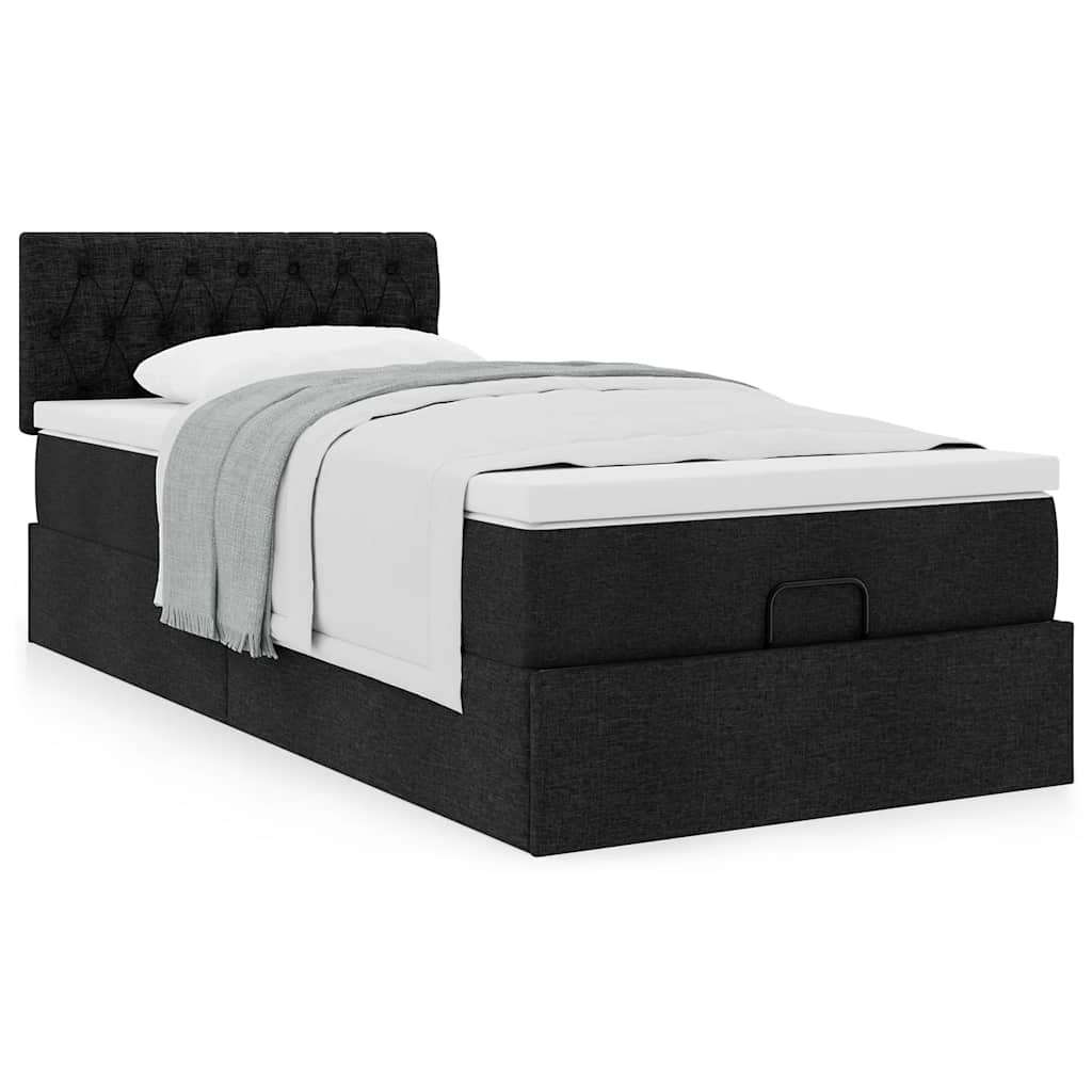 vidaXL Οθωμανικό κρεβάτι με στρώμα Μαύρο 90x190cm Ύφασμα