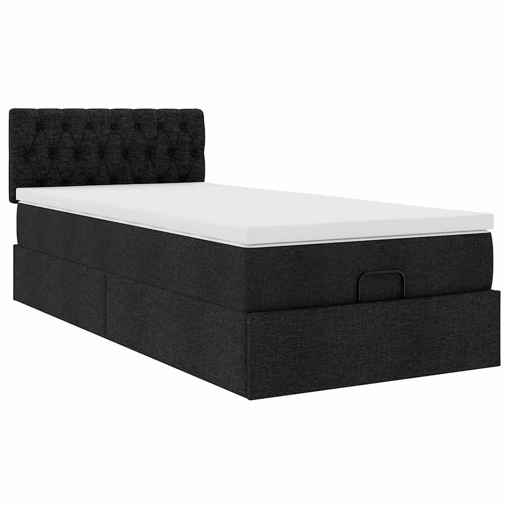 vidaXL Οθωμανικό κρεβάτι με στρώμα Μαύρο 90x190cm Ύφασμα