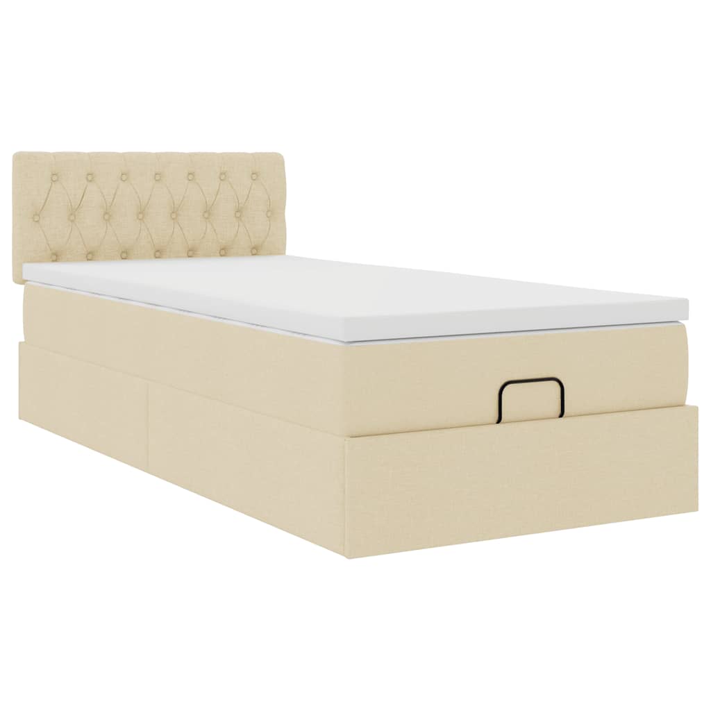 vidaXL Οθωμανικό κρεβάτι με στρώμα Cream 90x190cm ύφασμα