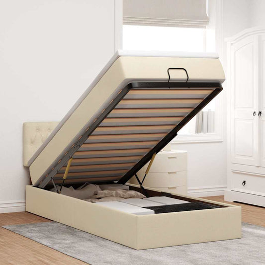 vidaXL Οθωμανικό κρεβάτι με στρώμα Cream 90x190cm ύφασμα