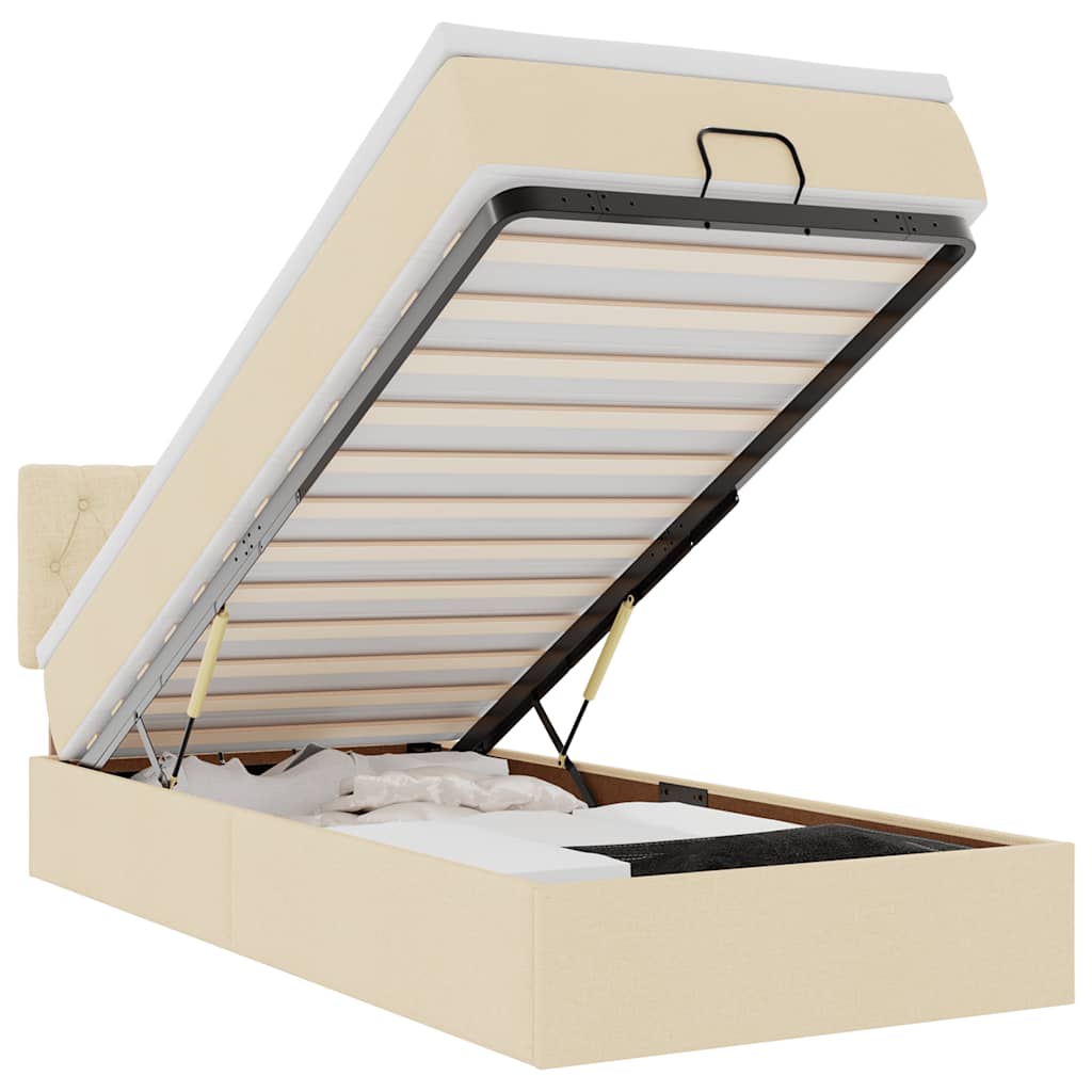 vidaXL Οθωμανικό κρεβάτι με στρώμα Cream 90x200cm ύφασμα