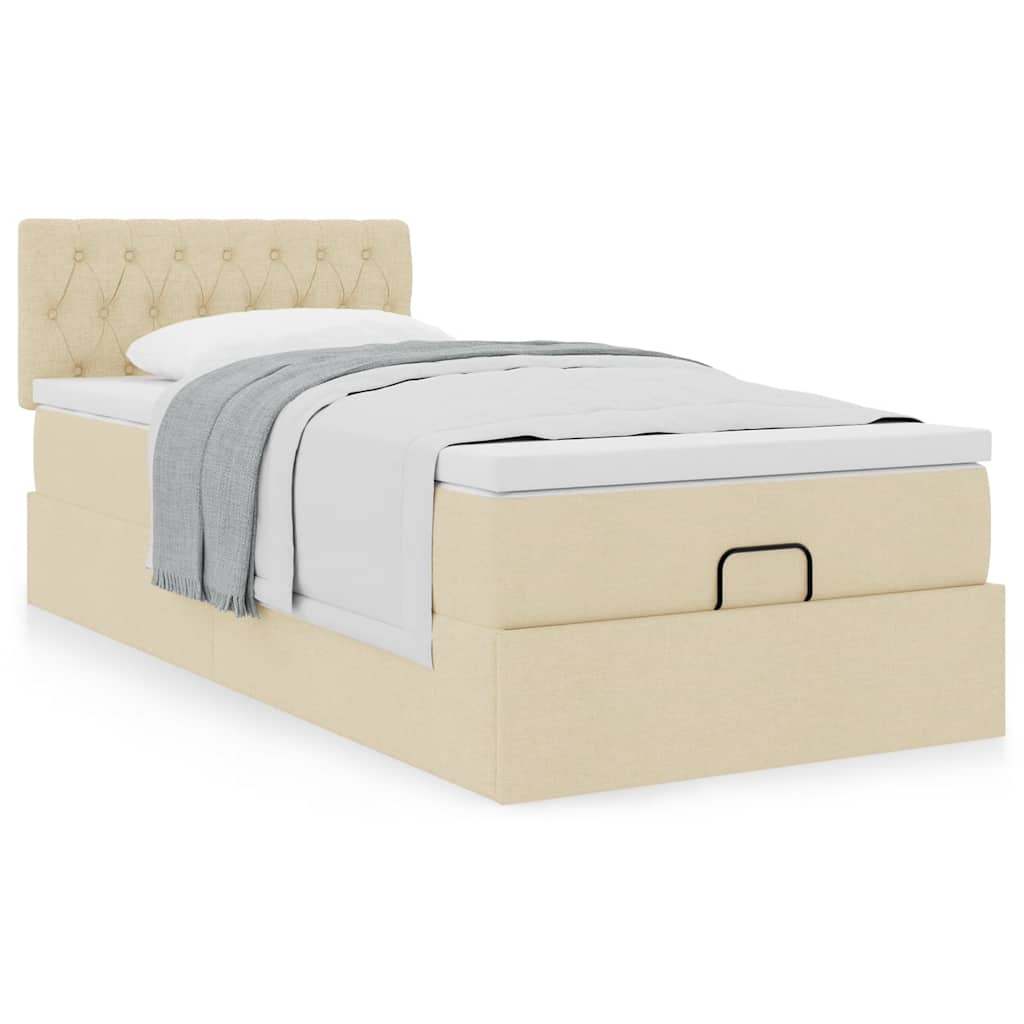 vidaXL Οθωμανικό κρεβάτι με στρώμα Cream 90x200cm ύφασμα