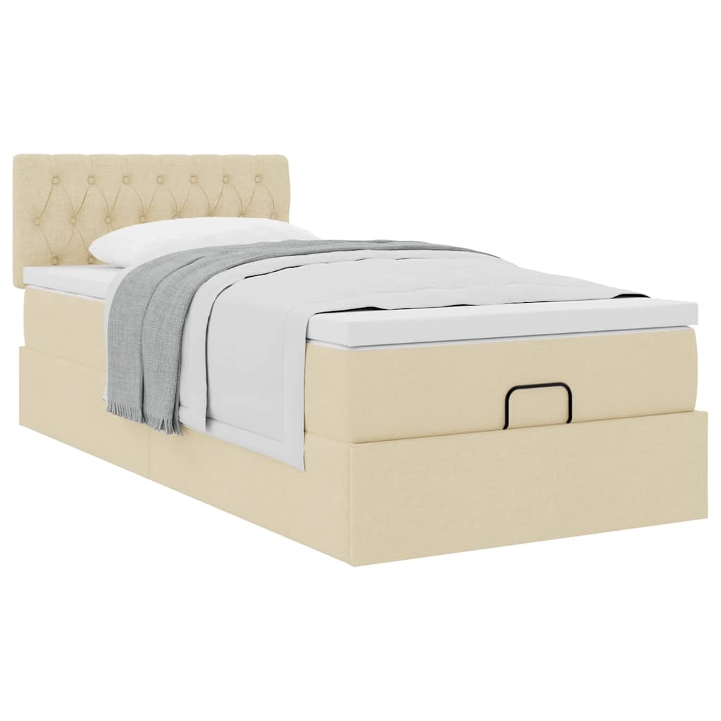 vidaXL Οθωμανικό κρεβάτι με στρώμα Cream 90x200cm ύφασμα