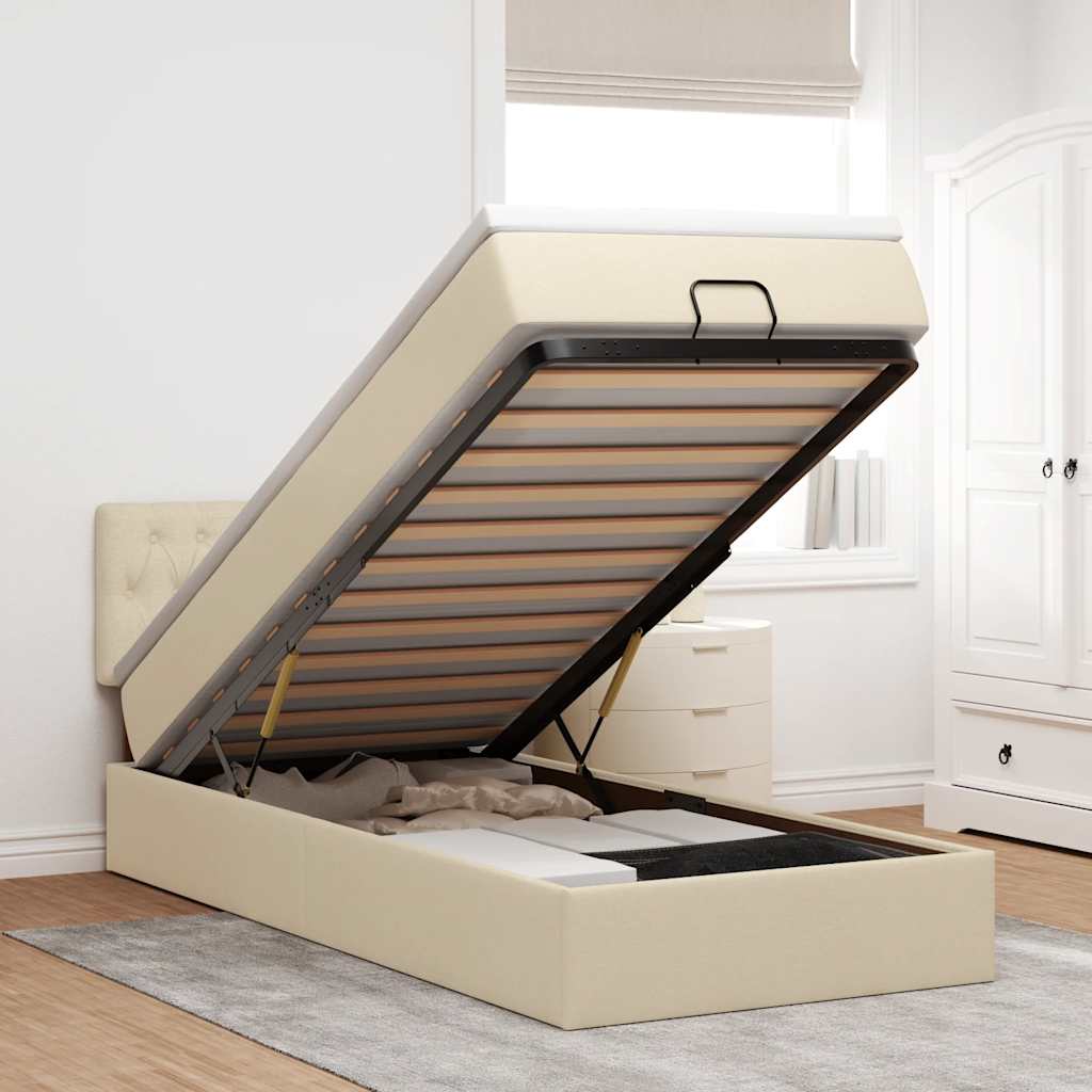 vidaXL Οθωμανικό κρεβάτι με στρώμα Cream 90x200cm ύφασμα