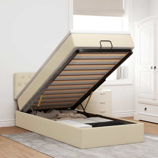 vidaXL Οθωμανικό κρεβάτι με στρώμα Cream 90x200cm ύφασμα