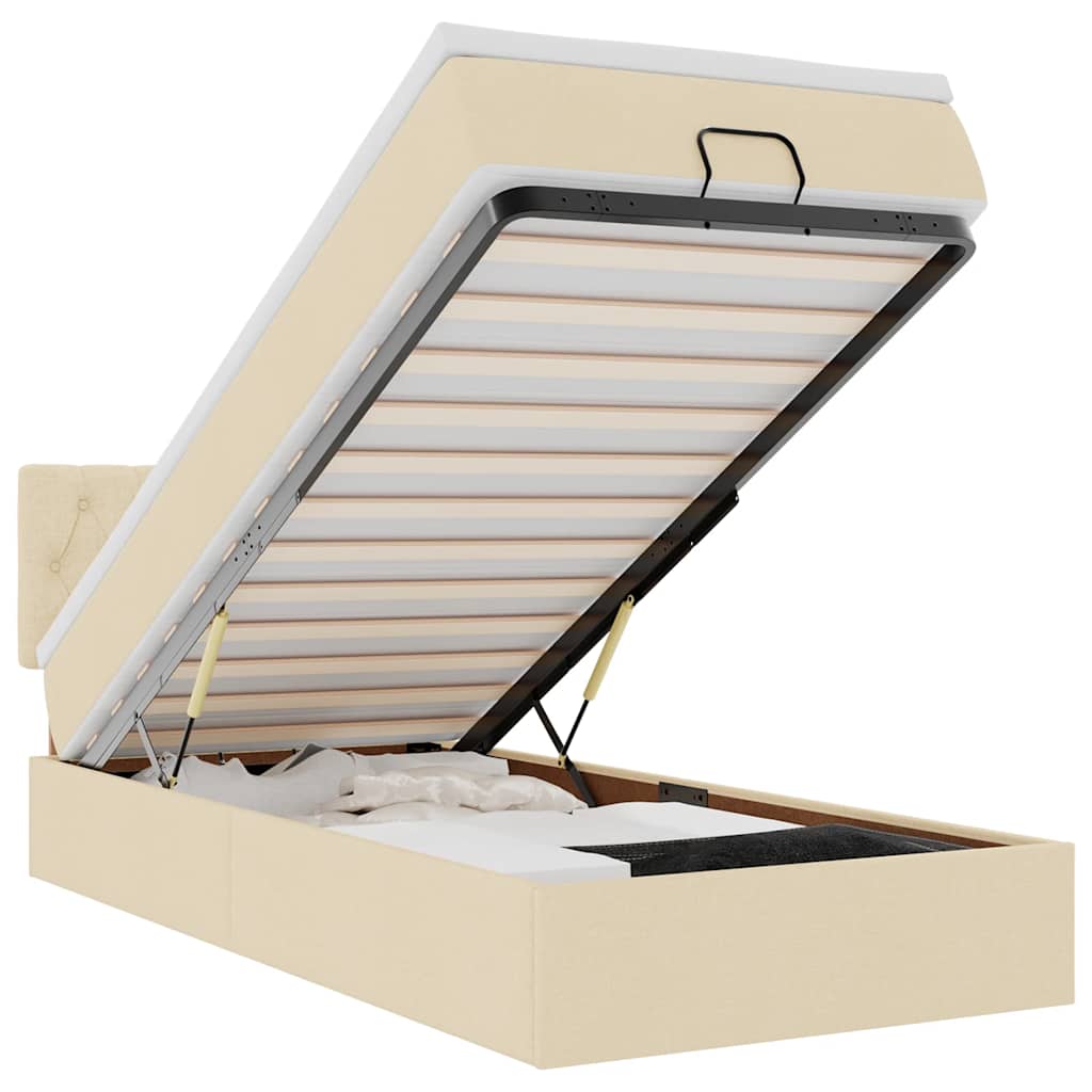 vidaXL Οθωμανικό κρεβάτι με στρώμα Cream 100x200cm ύφασμα