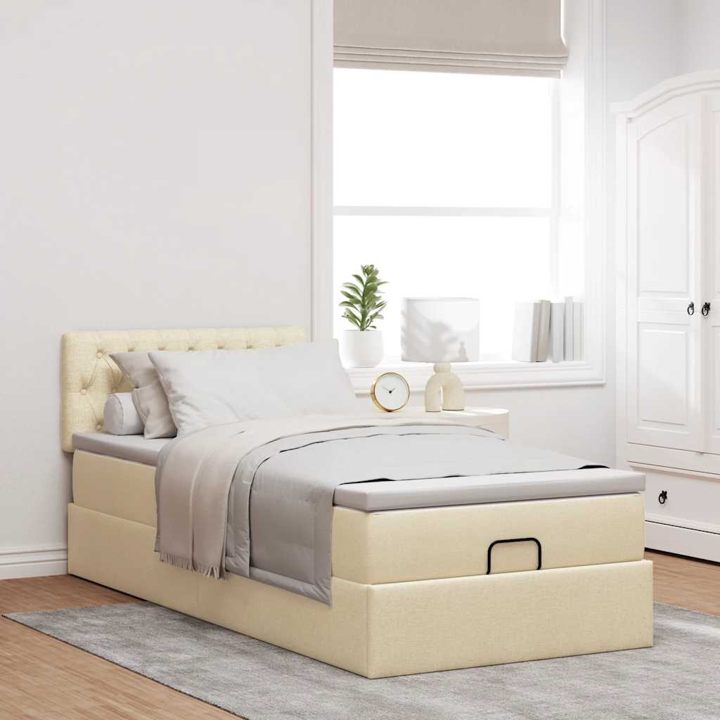 vidaXL Οθωμανικό κρεβάτι με στρώμα Cream 100x200cm ύφασμα