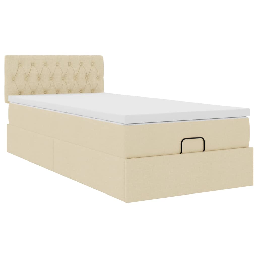 vidaXL Οθωμανικό κρεβάτι με στρώμα Cream 100x200cm ύφασμα