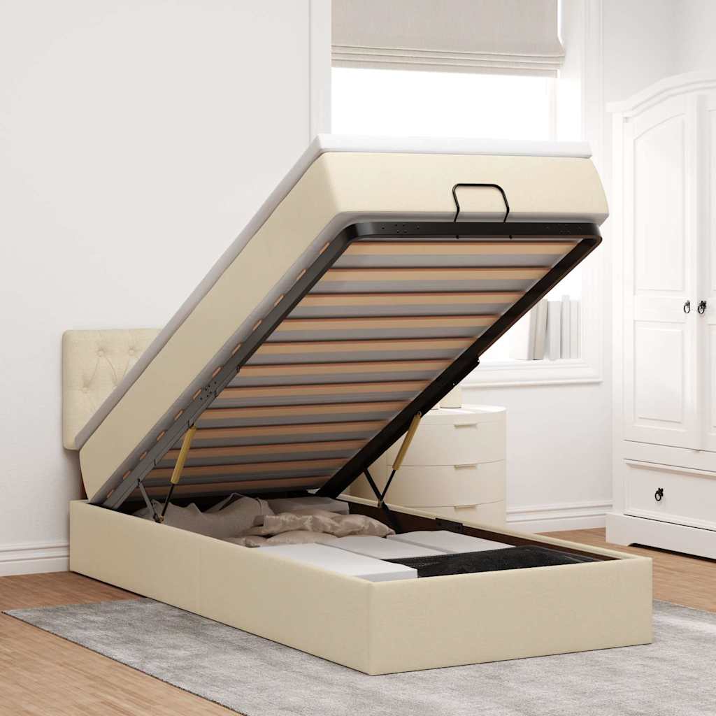 vidaXL Οθωμανικό κρεβάτι με στρώμα Cream 100x200cm ύφασμα