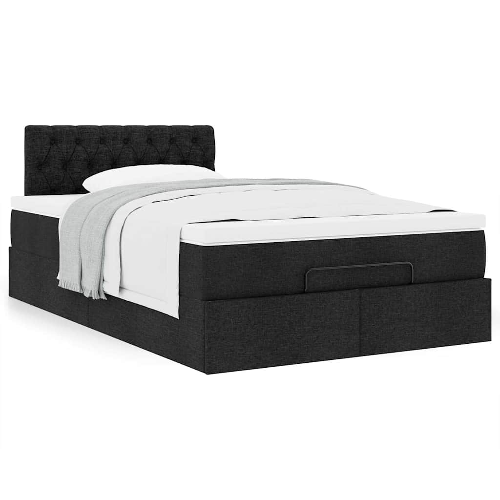 vidaXL Οθωμανικό κρεβάτι με στρώμα Μαύρο 120x190 cm Ύφασμα