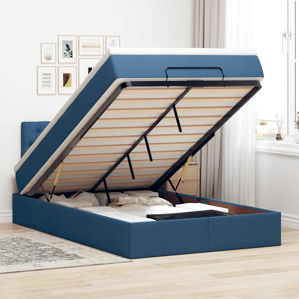 vidaXL Οθωμανικό κρεβάτι με στρώμα μπλε 120x190 cm ύφασμα
