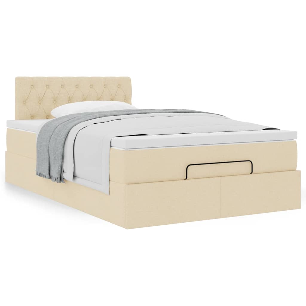 vidaXL Οθωμανικό κρεβάτι με στρώμα Cream 120x200cm ύφασμα