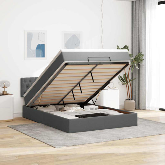 vidaXL Οθωμανικό κρεβάτι με στρώμα σκούρο γκρι 140x190cm ύφασμα