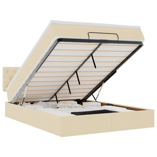 vidaXL Οθωμανικό κρεβάτι με στρώμα Cream 140x190cm ύφασμα