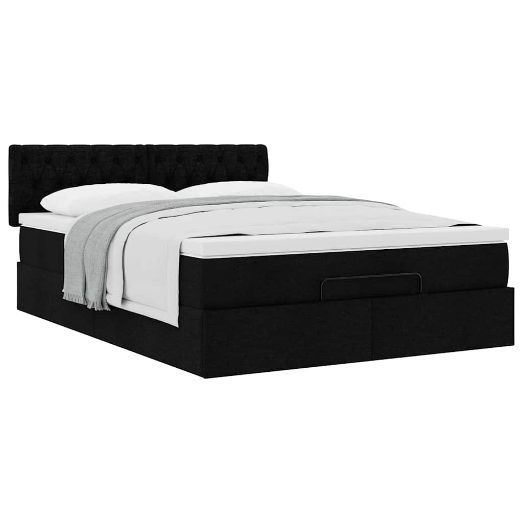 vidaXL Οθωμανικό κρεβάτι με στρώμα Μαύρο 140x200cm Ύφασμα
