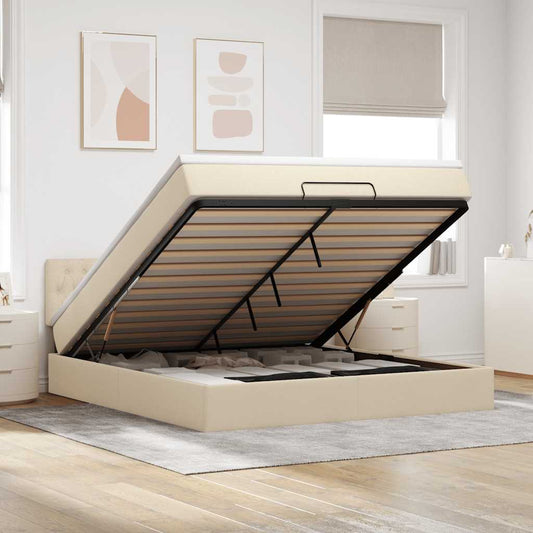 vidaXL Οθωμανικό κρεβάτι με στρώμα Cream 180x200cm ύφασμα