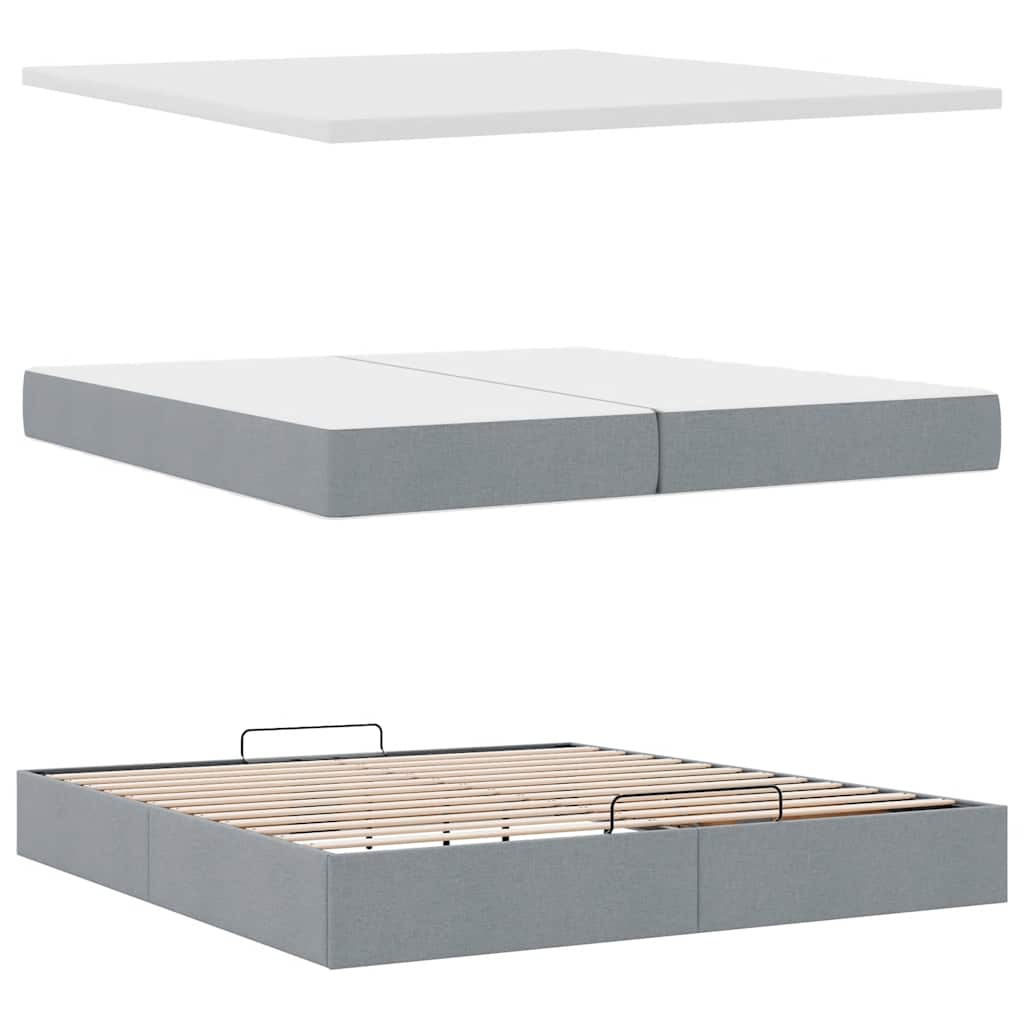 vidaXL Οθωμανικό κρεβάτι με στρώμα ανοιχτό γκρι 200x200cm ύφασμα