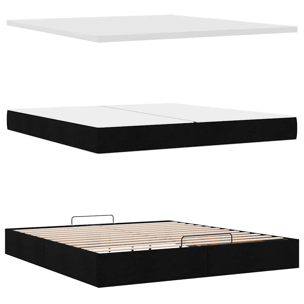 vidaXL Οθωμανικό κρεβάτι με στρώμα Μαύρο 200x200 cm Ύφασμα