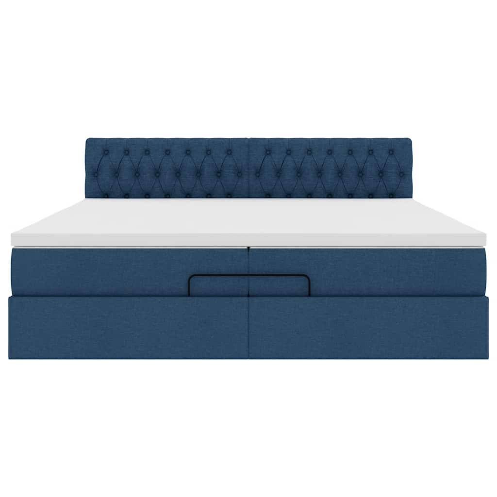 vidaXL Οθωμανικό κρεβάτι με στρώμα μπλε 200x200 cm ύφασμα