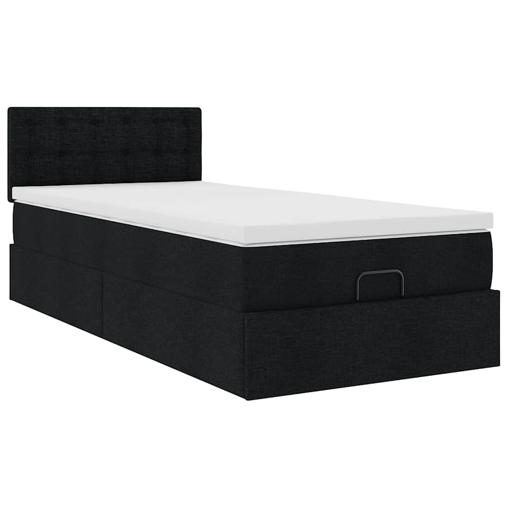 vidaXL Οθωμανικό κρεβάτι με στρώμα Μαύρο 90x190cm Ύφασμα