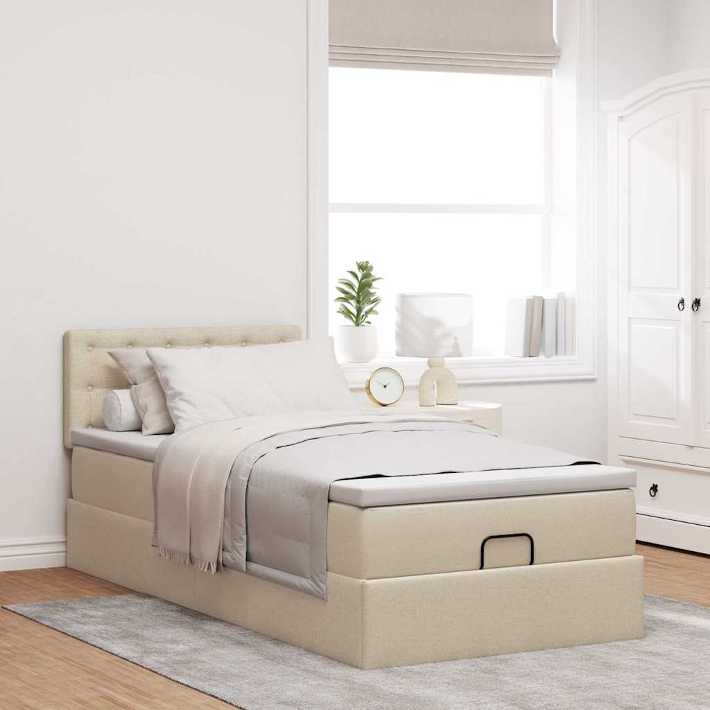 vidaXL Οθωμανικό κρεβάτι με στρώμα Cream 90x190cm ύφασμα