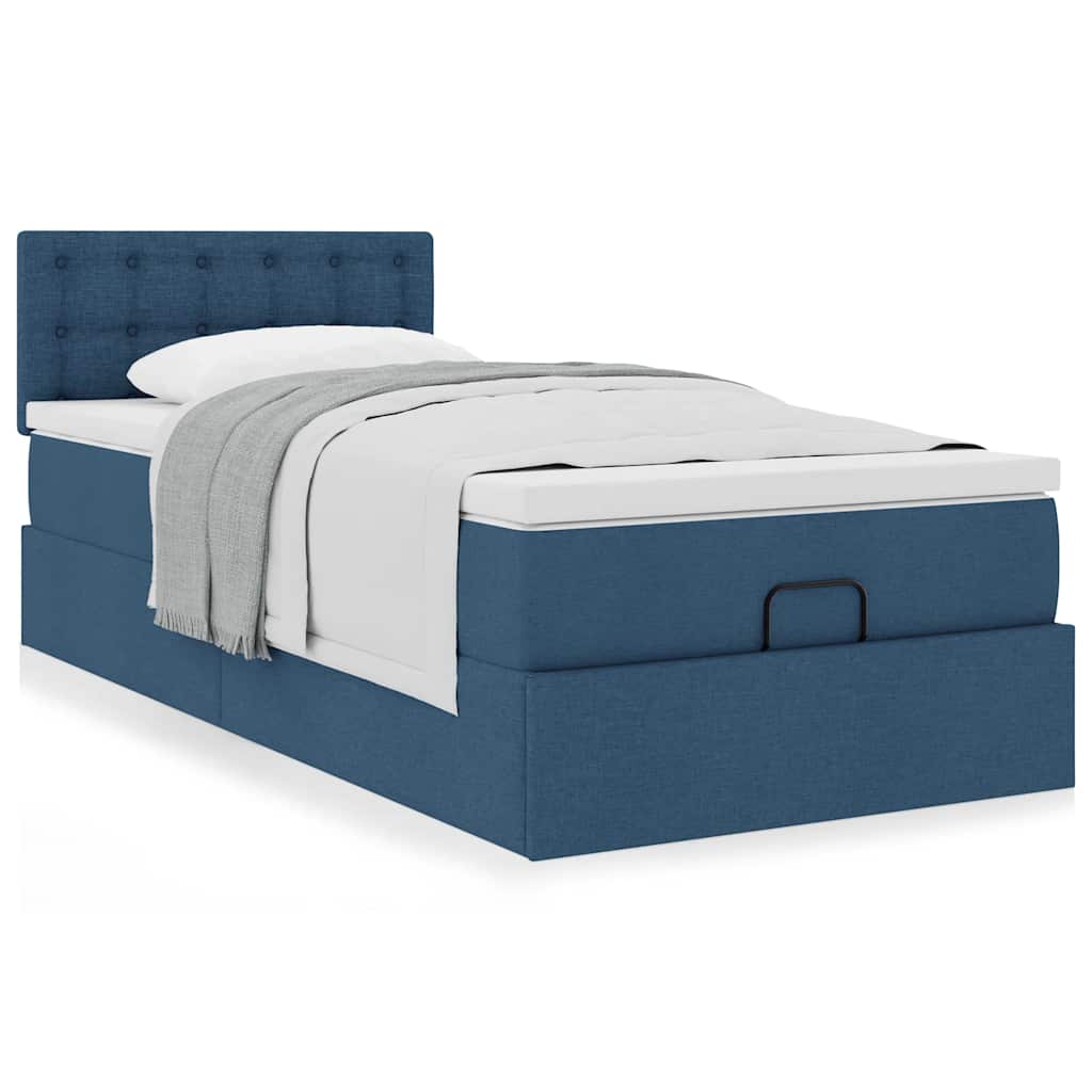 vidaXL Οθωμανικό κρεβάτι με στρώμα μπλε 90x190cm ύφασμα