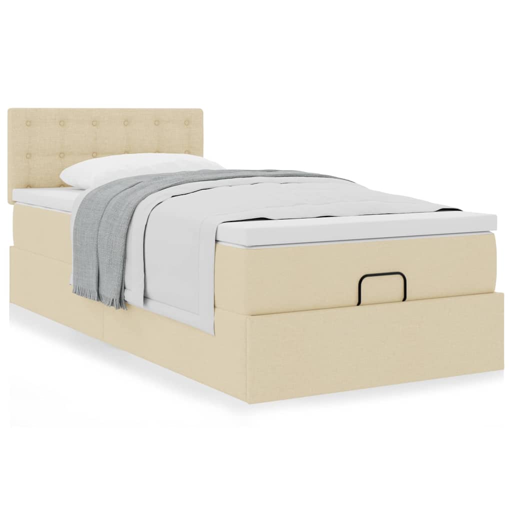 vidaXL Οθωμανικό κρεβάτι με στρώμα Cream 100x200cm ύφασμα