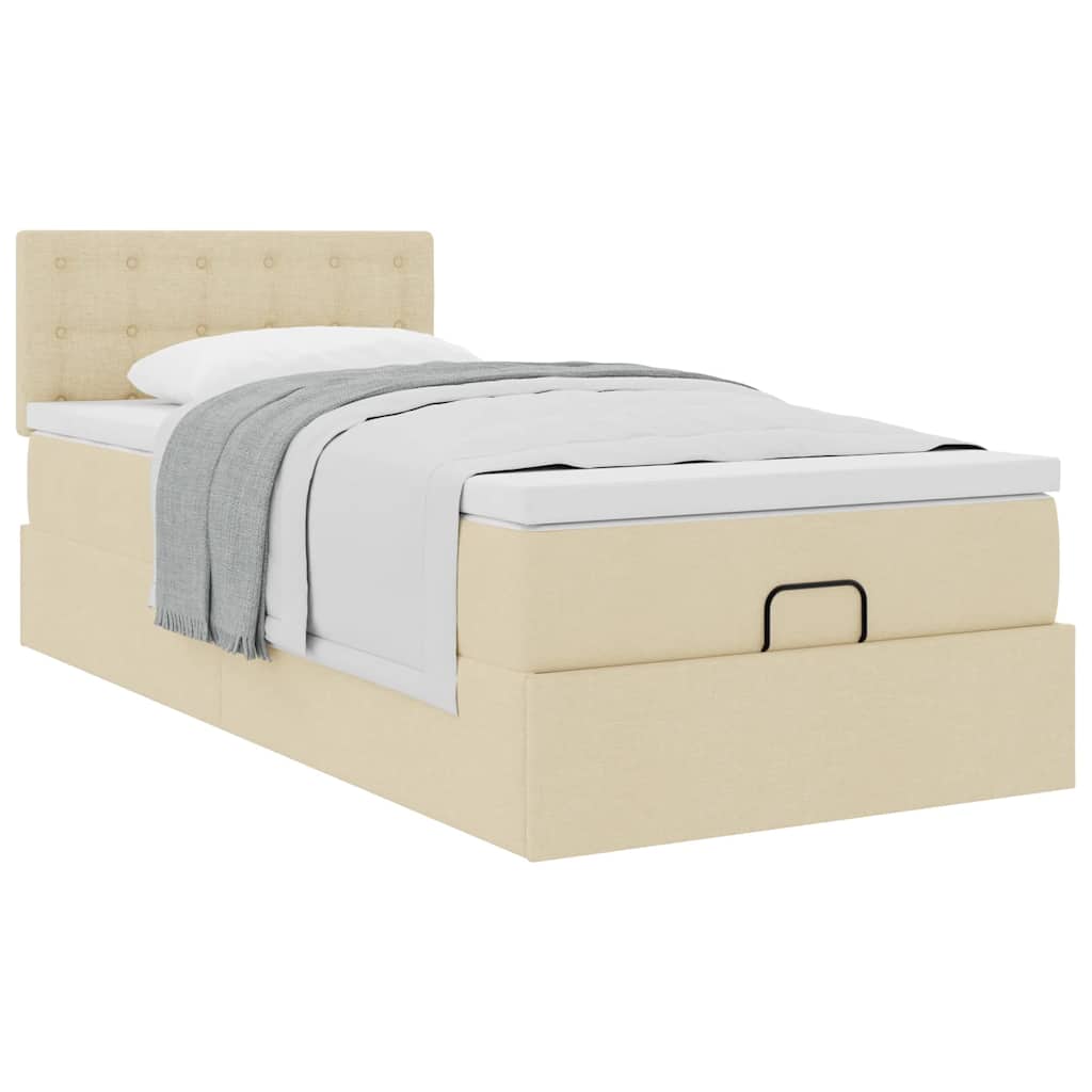 vidaXL Οθωμανικό κρεβάτι με στρώμα Cream 100x200cm ύφασμα
