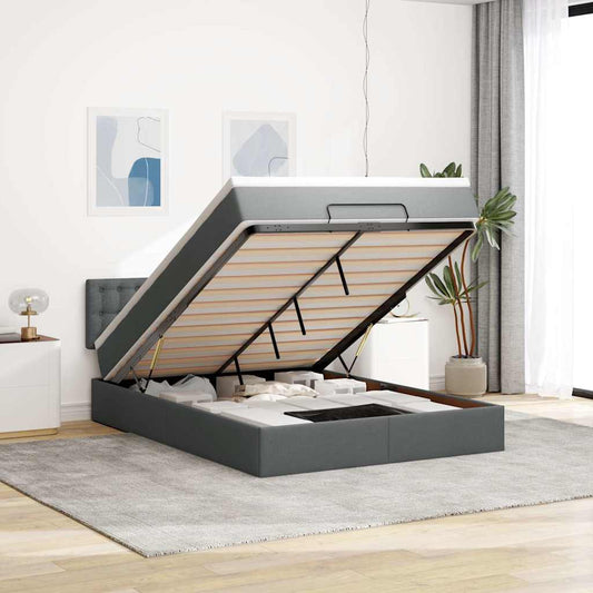 vidaXL Οθωμανικό κρεβάτι με στρώμα Σκούρο γκρι 140x200cm ύφασμα