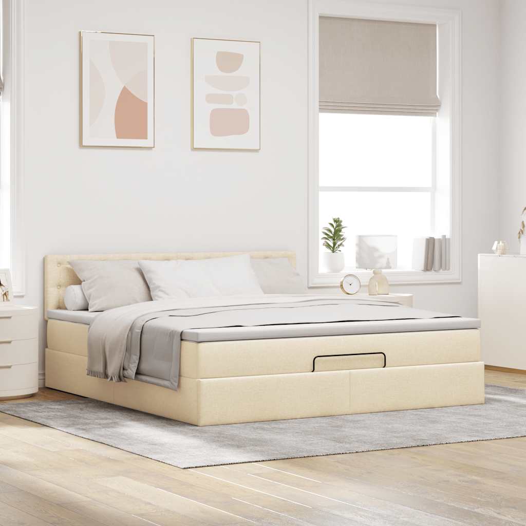 vidaXL Οθωμανικό Κρεβάτι με Στρώμα Κρέμα 160x200cm Ύφασμα