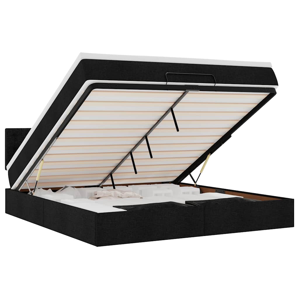 vidaXL Οθωμανικό κρεβάτι με στρώμα Μαύρο 180x200cm Ύφασμα