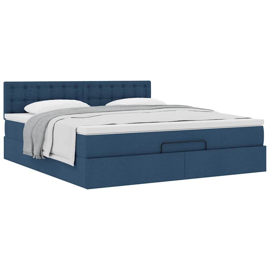 vidaXL Οθωμανικό κρεβάτι με στρώμα μπλε 180x200cm ύφασμα